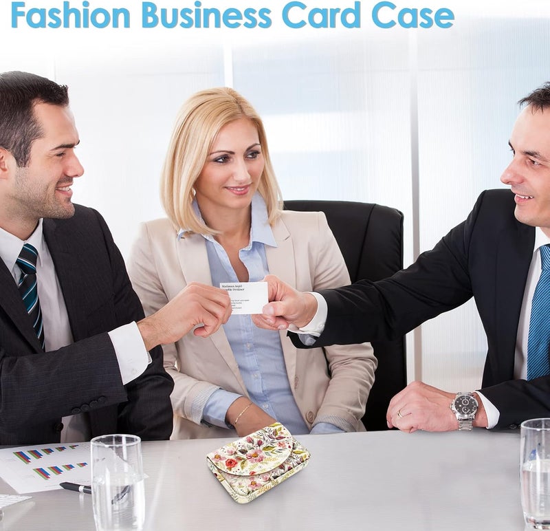 Xavier Business Card Holder，PU Leather Business Card Case Color Printing Pattern Card Holder Wallet，Pockets Magnetic Credit Card Holders for Men and Women，Vintage Flowers - Image 4
